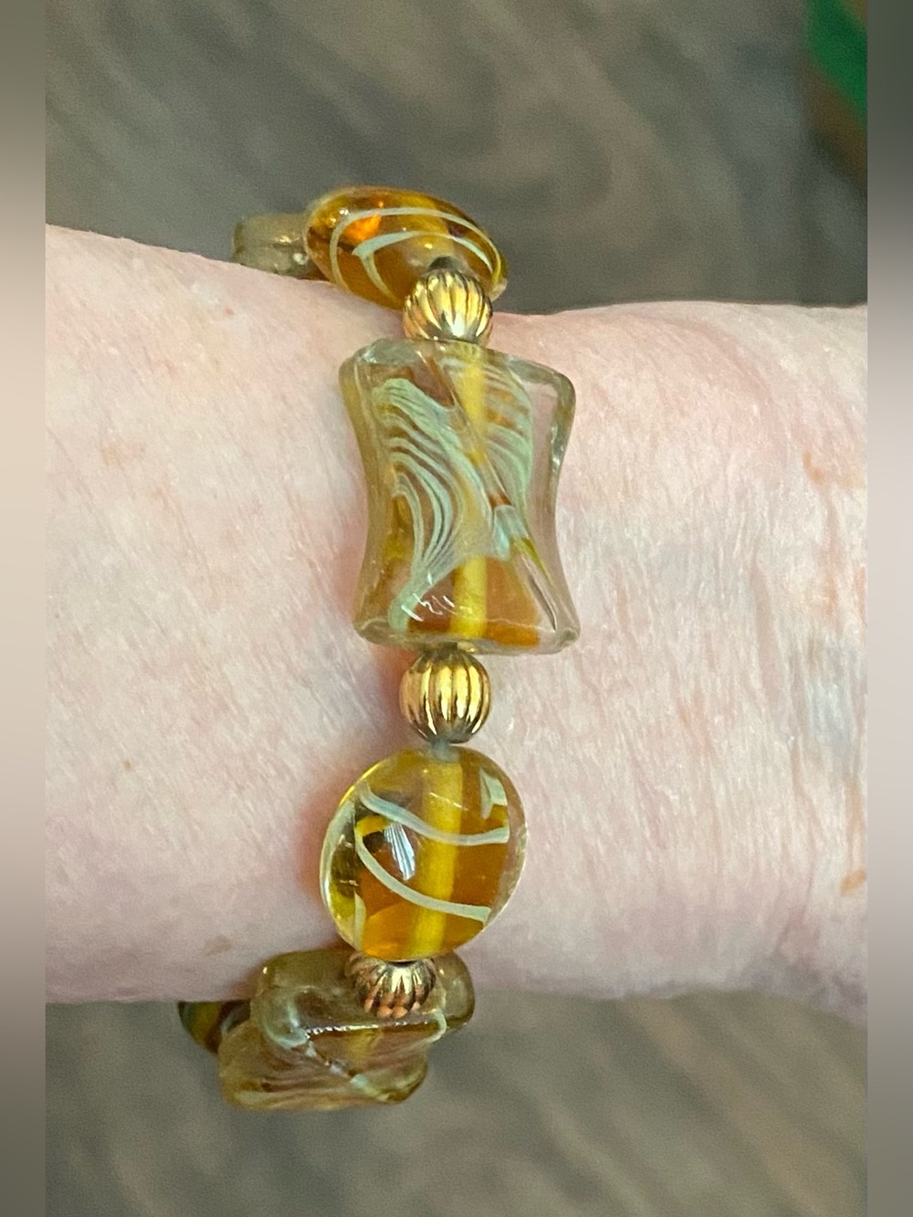 #1 Gold Lampwork glass beads bracelet